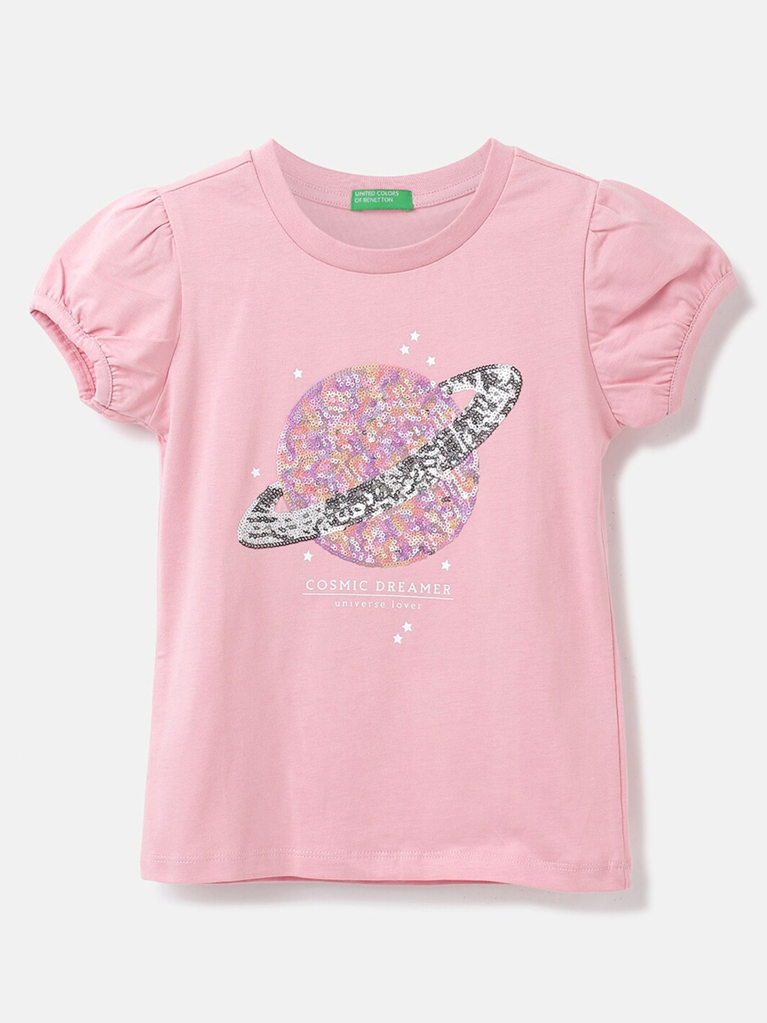 

United Colors of Benetton Embellished Embellished Cotton Top, Pink