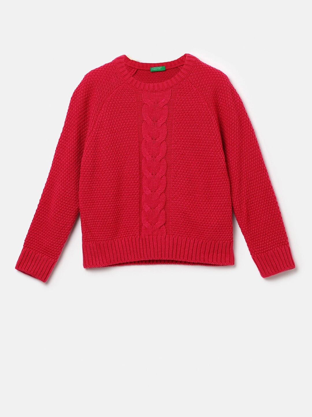 United Colors of Benetton Girls Cable Knit Pullover, Red