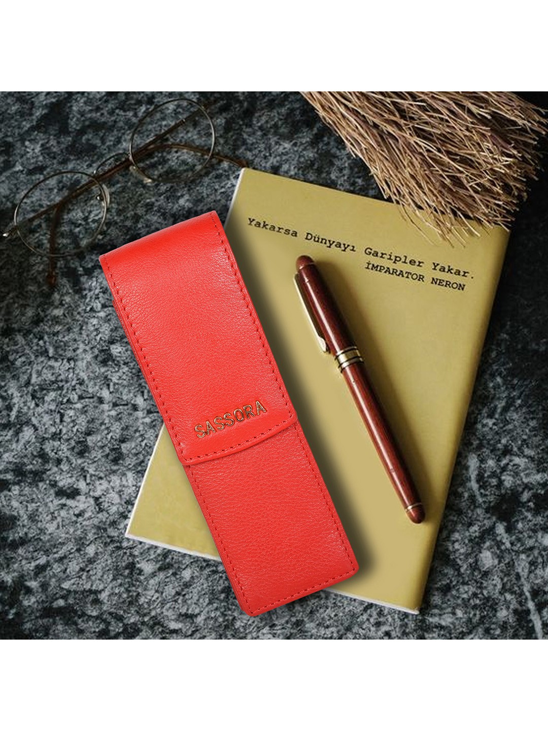 

Sassora Printed Leather Pencase, Red