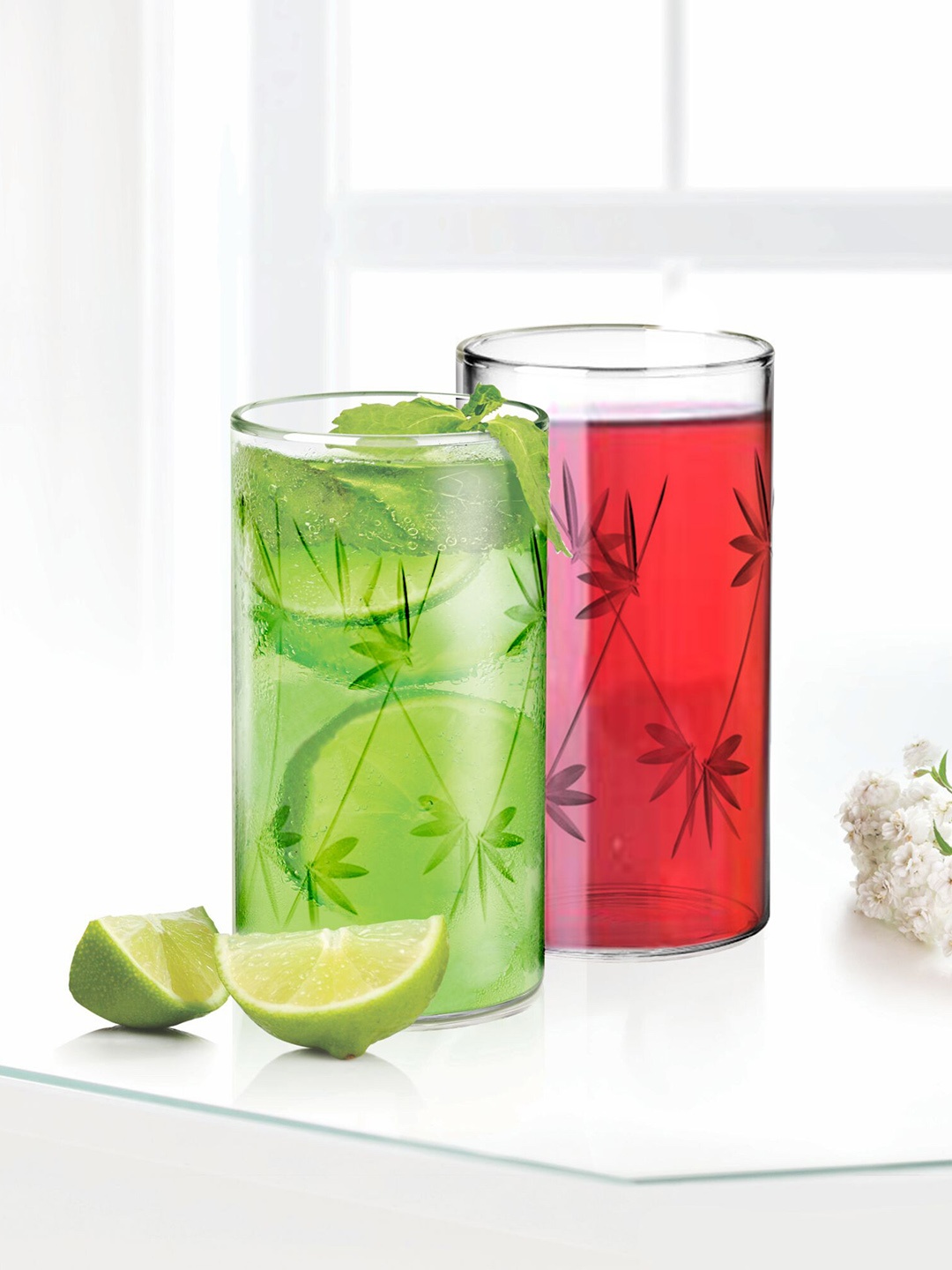 

Treo Vector Borosilicate Decorative Glass Set Of 6 Transparent Flora Tumblers 340 ml Each