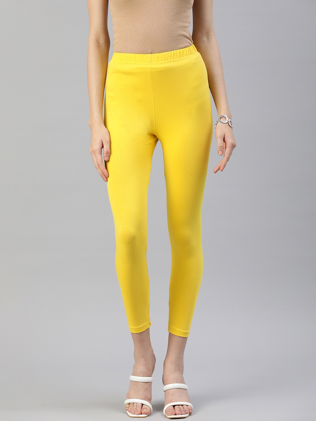 

Huetrap Women Solid Ankle-Length Leggings, Yellow