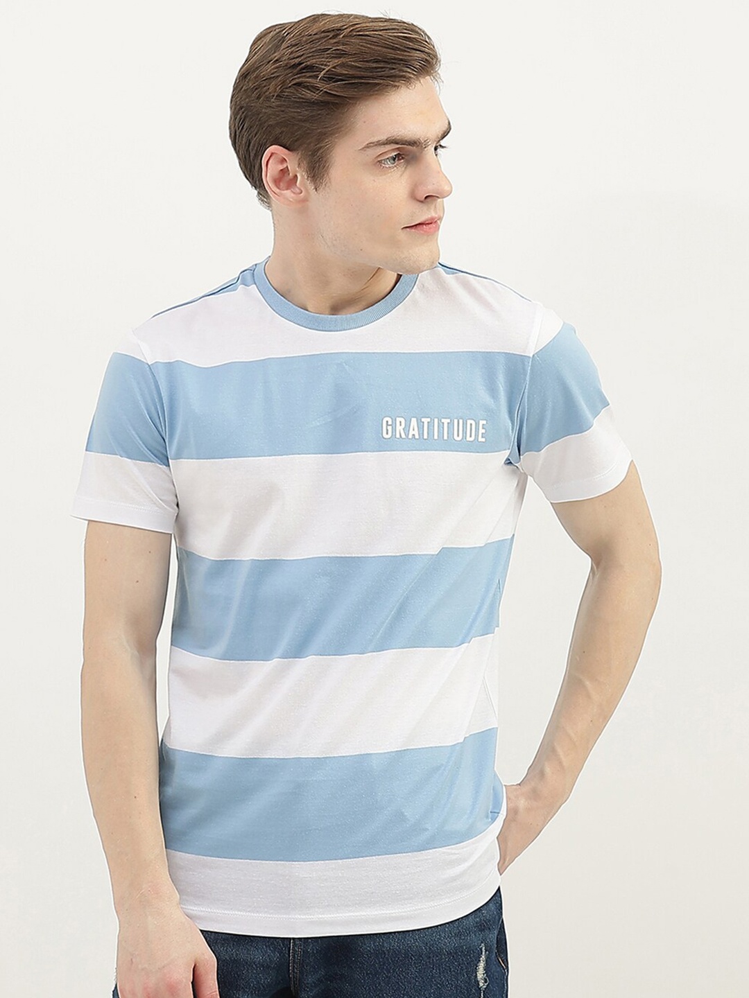 

United Colors of Benetton Men Striped Cotton T-shirt, White