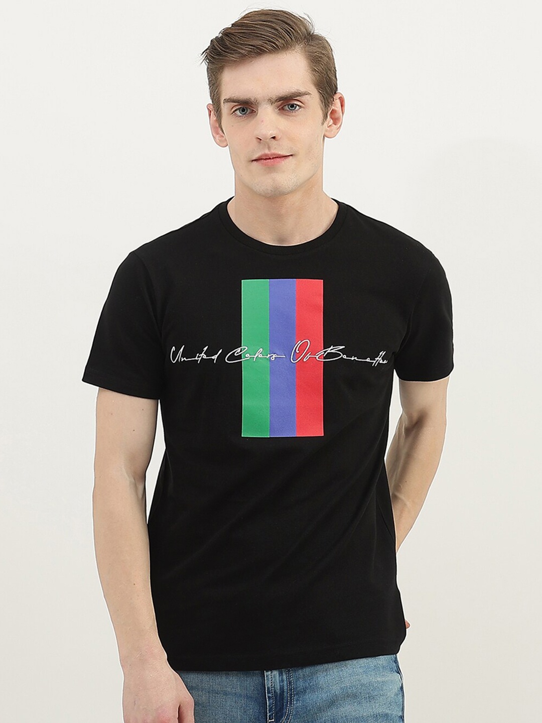 

United Colors of Benetton Men Printed Cotton T-shirt, Black