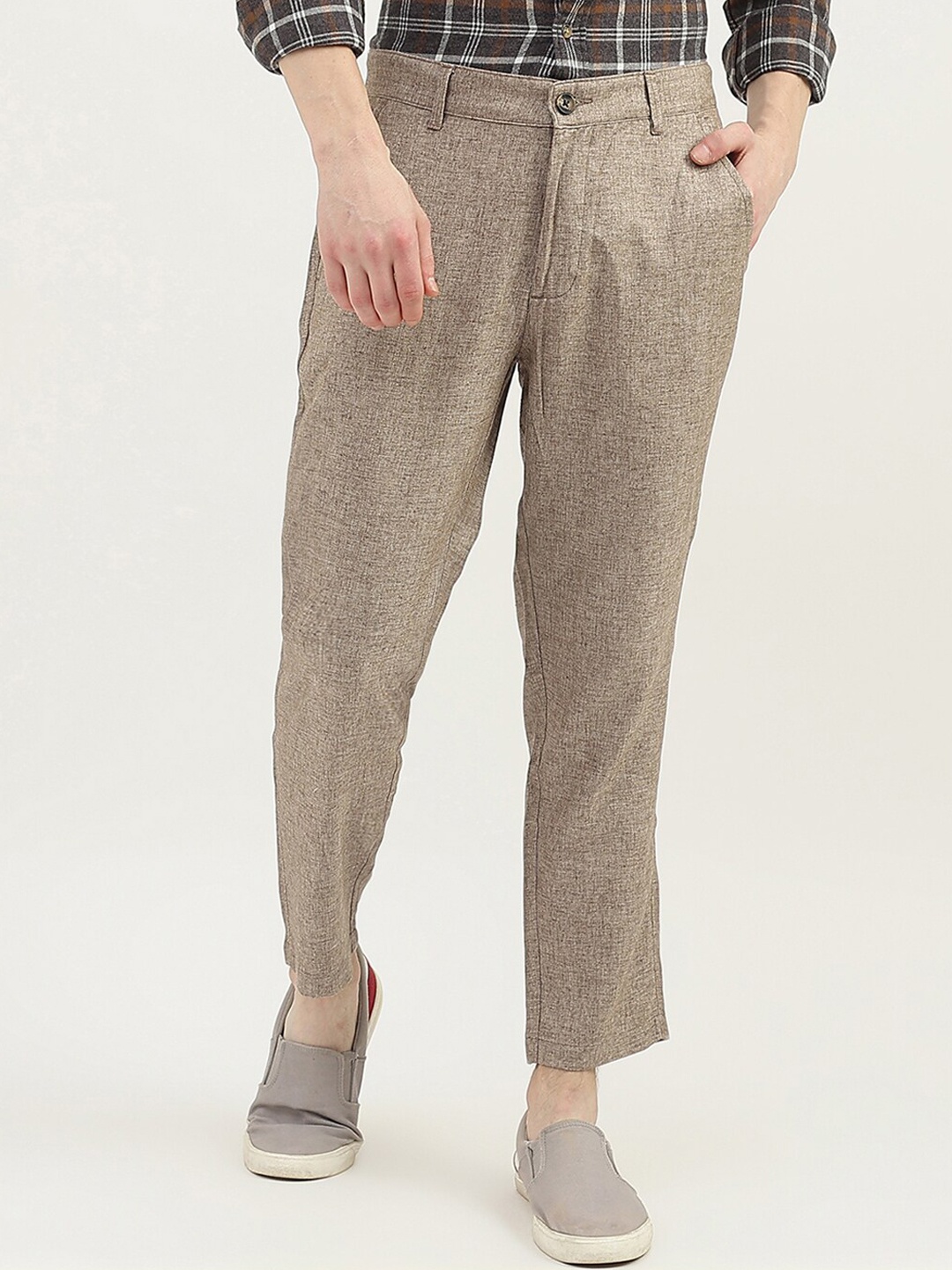 

United Colors of Benetton Men Cotton Flat-Front Regular Fit Cropped Trousers, Brown