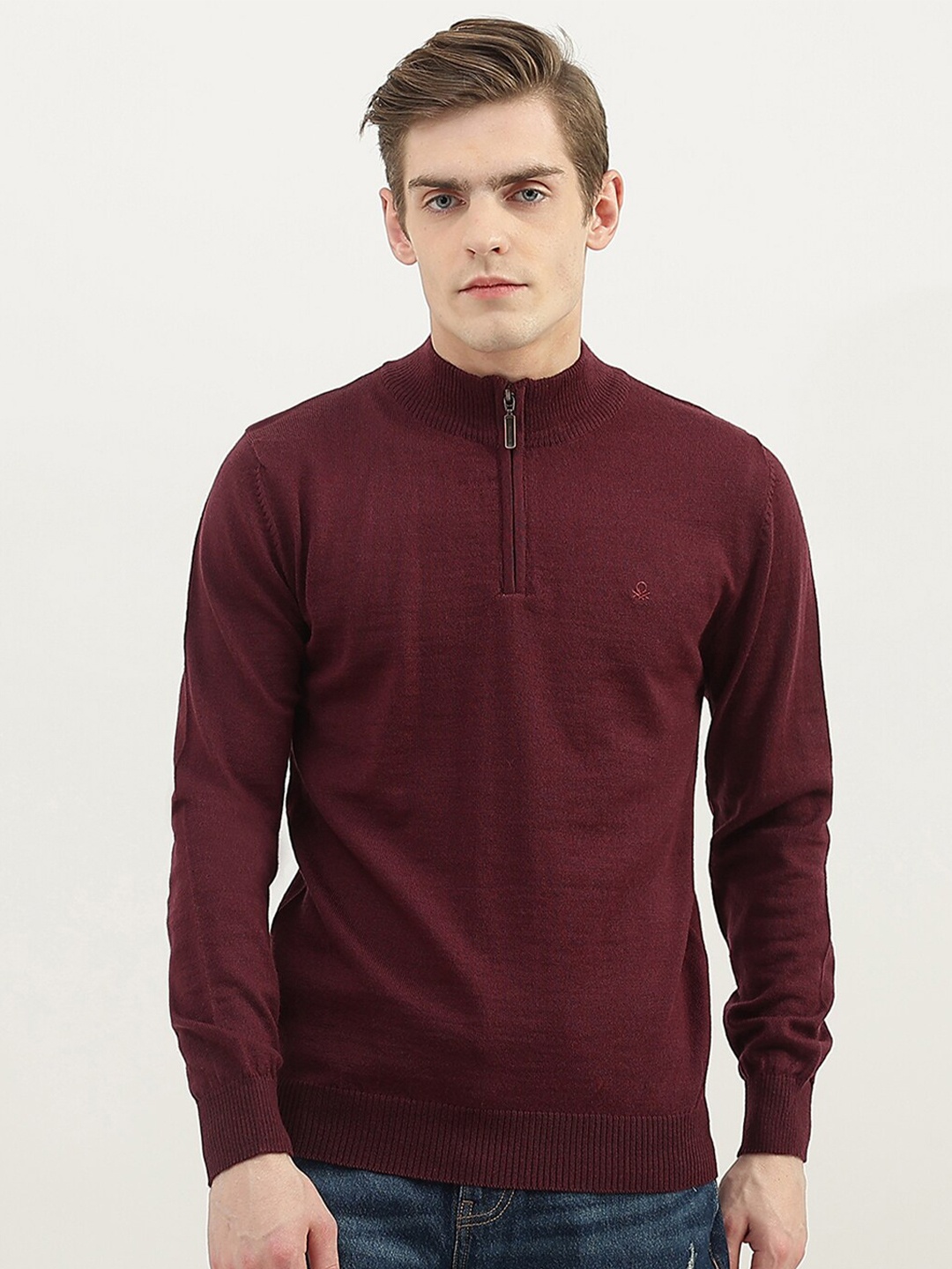 United Colors of Benetton Men Pullover Sweater, Maroon
