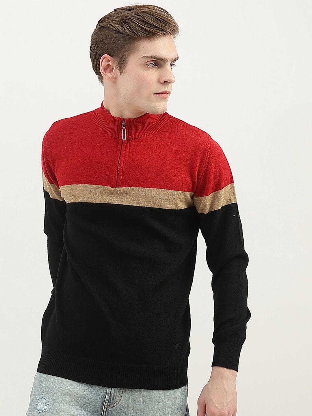

United Colors of Benetton Men Colourblocked Wool Pullover Sweater, Black