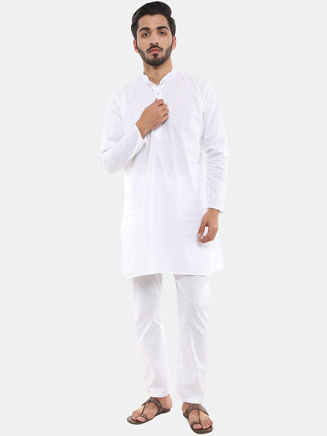 

V-Mart Men Mandarin Collar Pure Cotton Kurta with Churidar, White