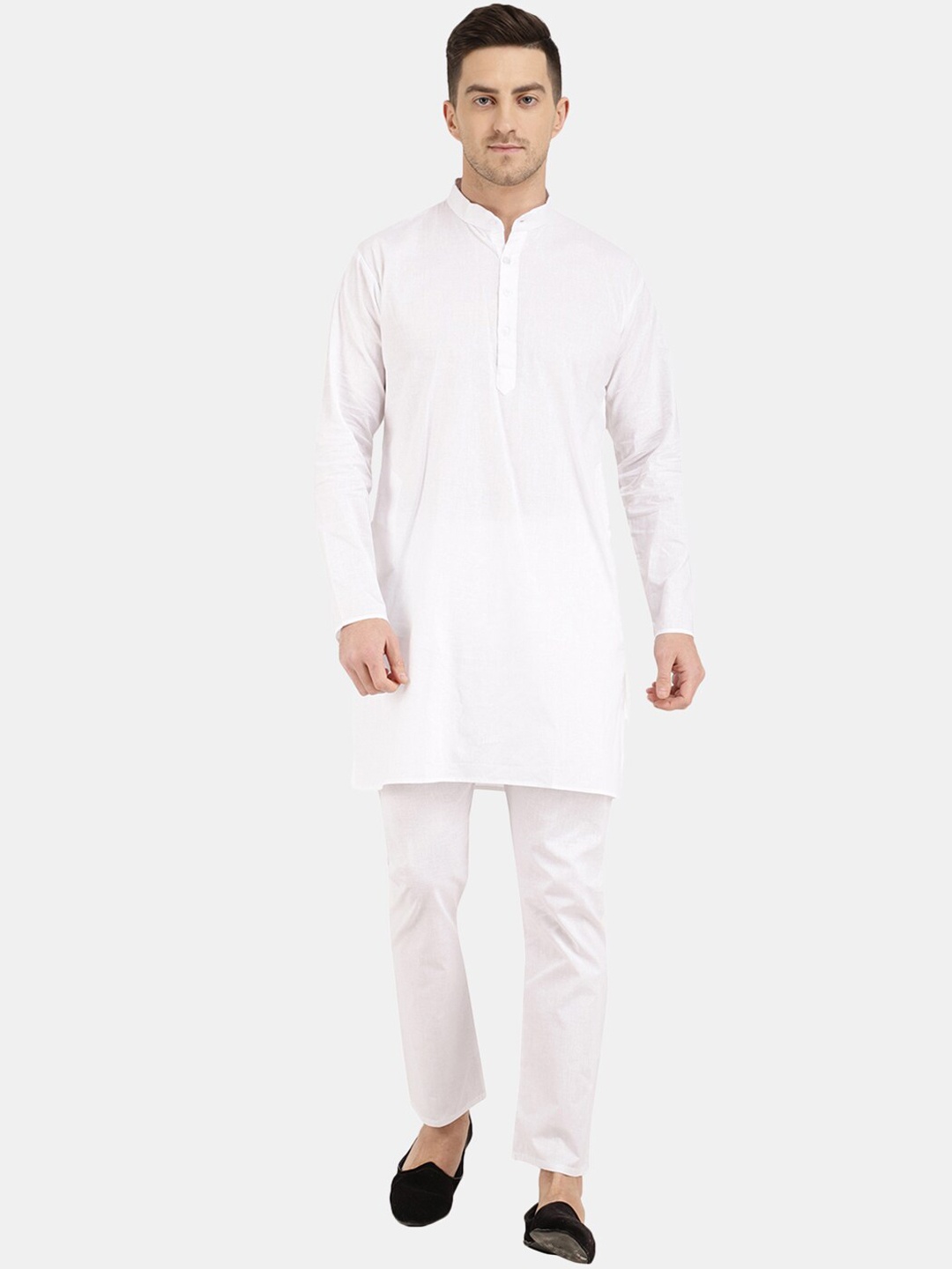

V-Mart Men Mandarin Collar Pure Cotton Kurta with Churidar, White