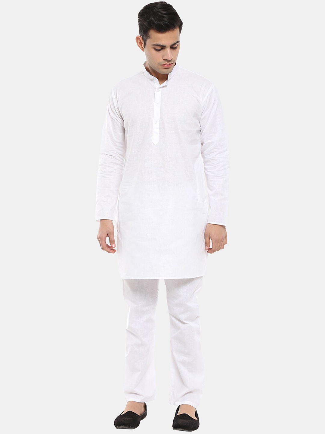 

V-Mart Men Mandarin Collar Pure Cotton Kurta with Churidar, White