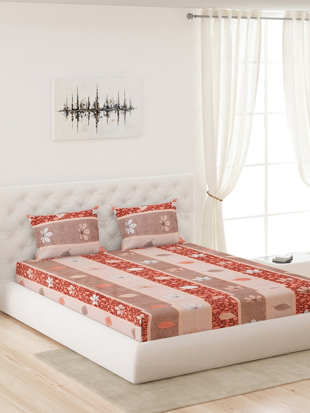 

Moca By Monte Carlo Brown Pure Cotton 120 TC Queen Bedsheet With 2 Pillow Covers
