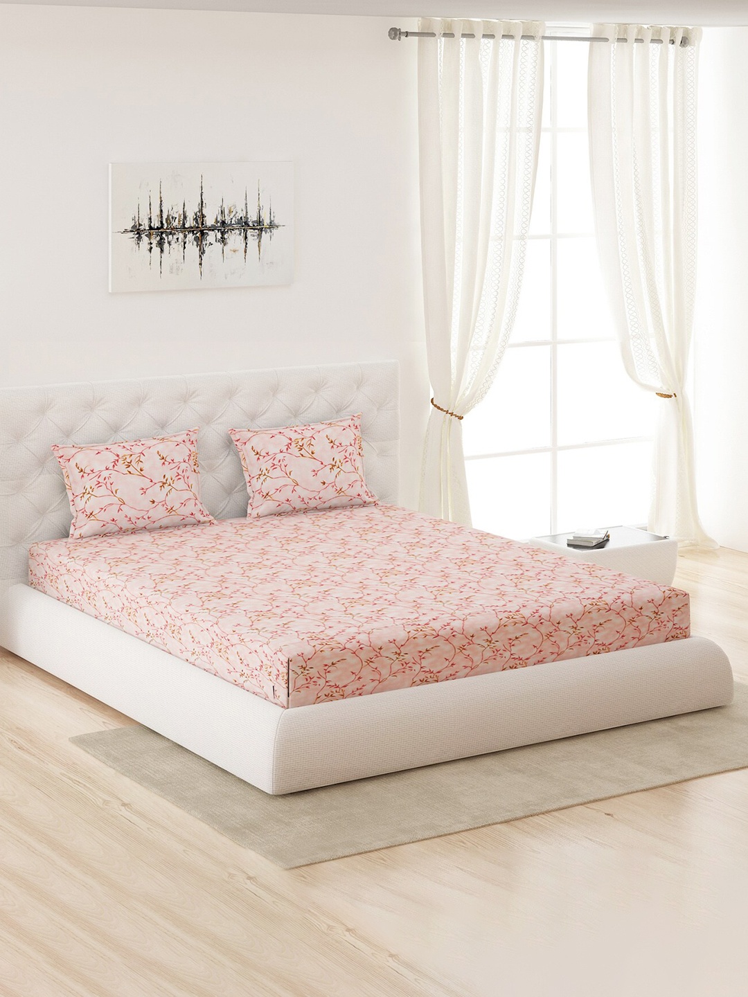 

Moca By Monte Carlo Pink 120 TC Pure Cotton 120 TC Queen Bedsheet With 2 Pillow Covers