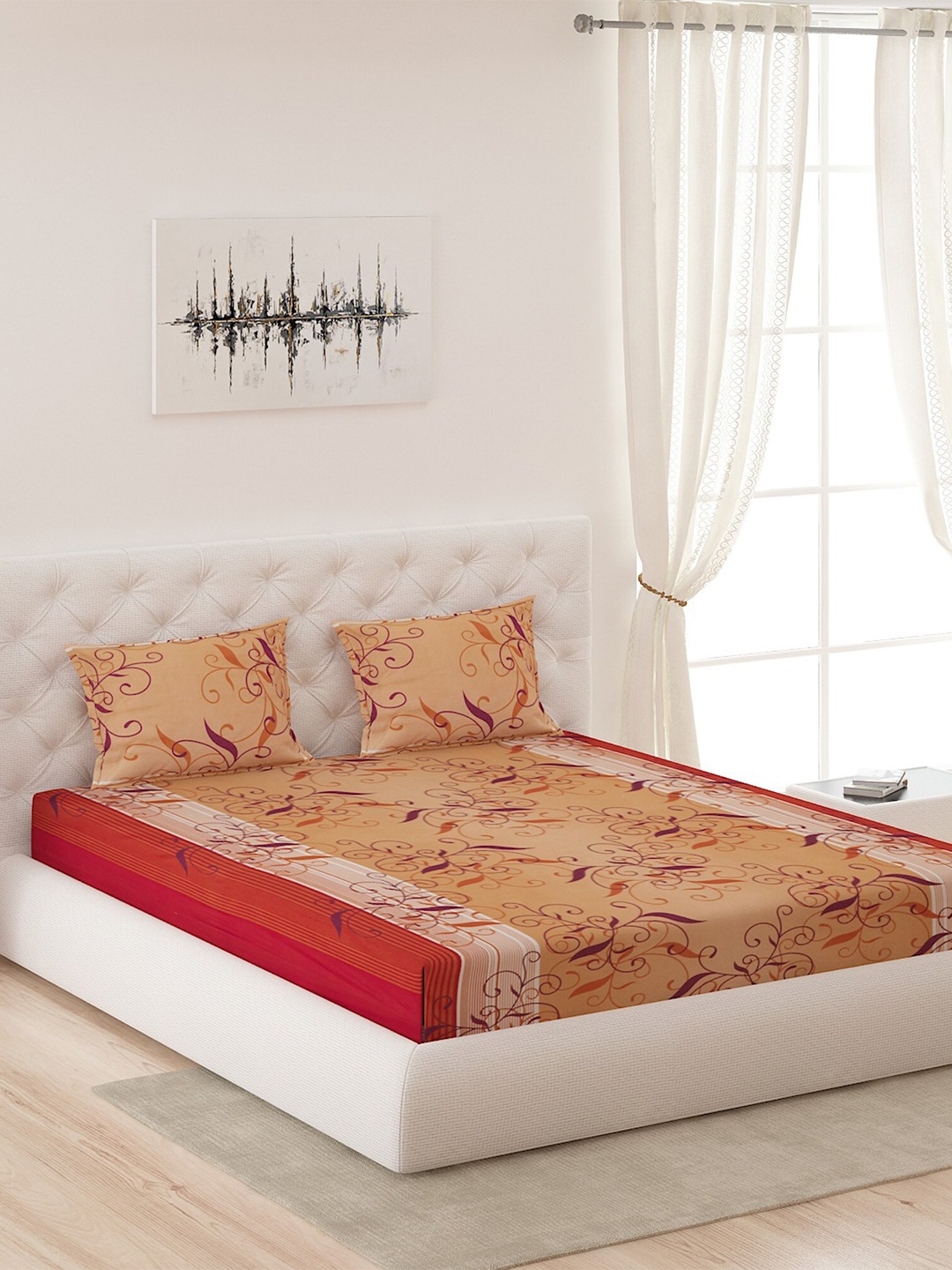 

Moca By Monte Carlo Beige & Red Ethnic Motifs 104 TC Queen Bedsheet with 2 Pillow Covers