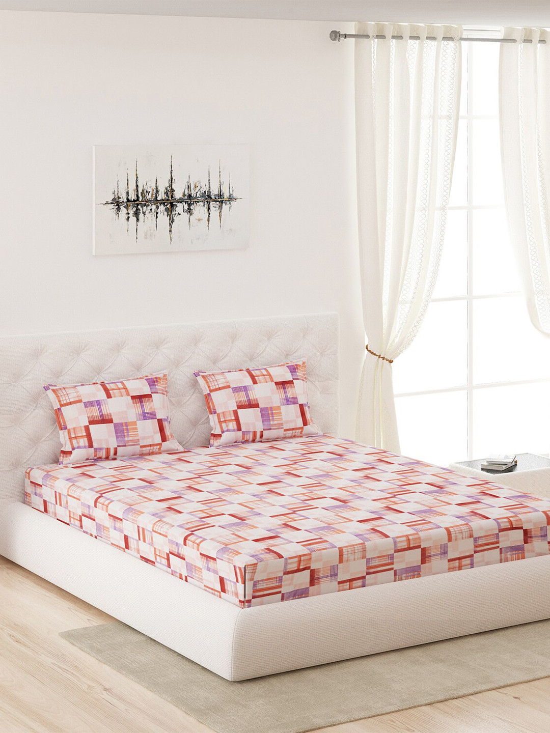 

Moca By Monte Carlo Brown & Purple Geometric 120 TC Queen Bedsheet with 2 Pillow Covers