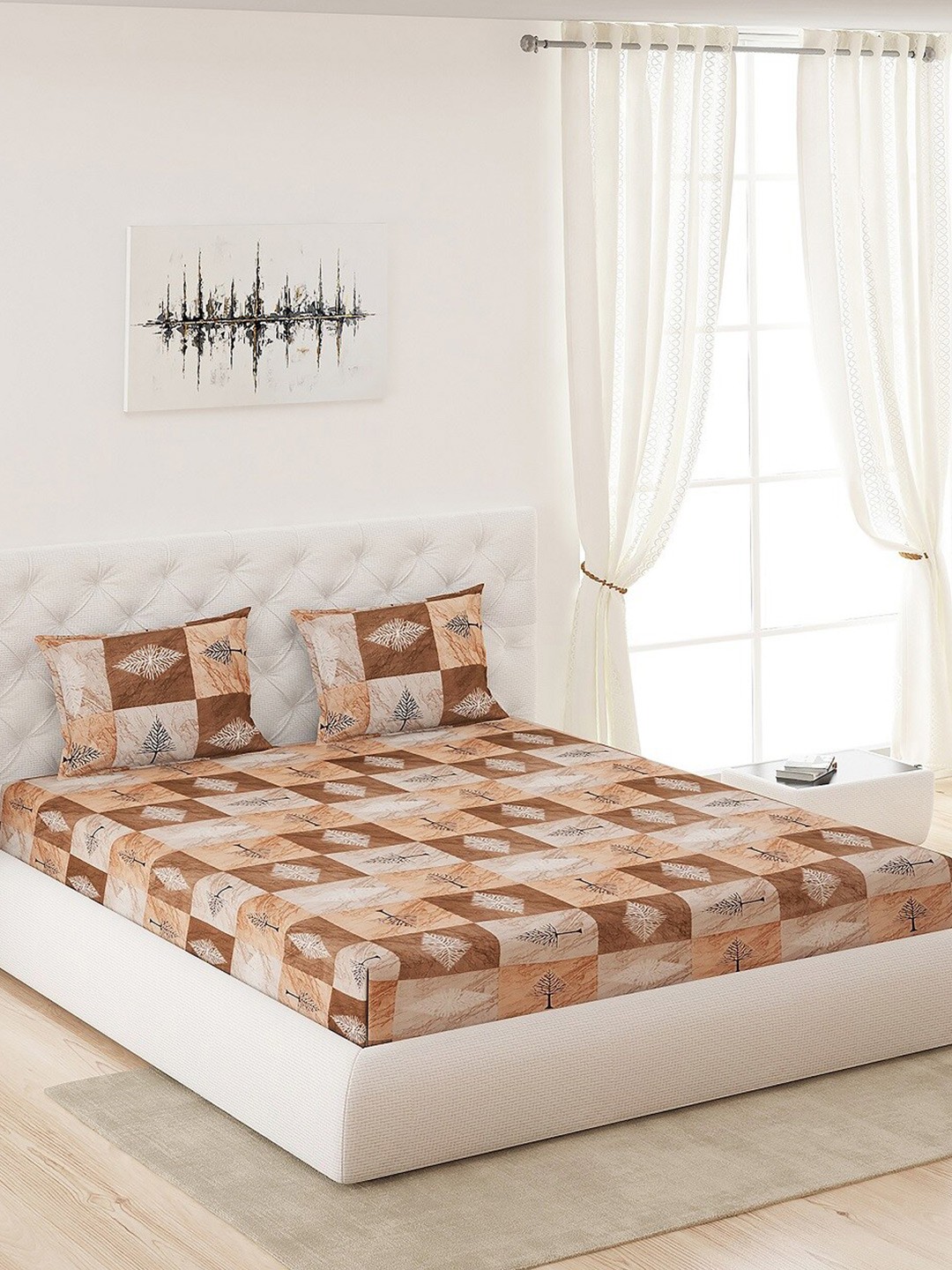 

Moca By Monte Carlo Brown & Beige Printed 120 TC Queen Bedsheet with 2 Pillow Covers