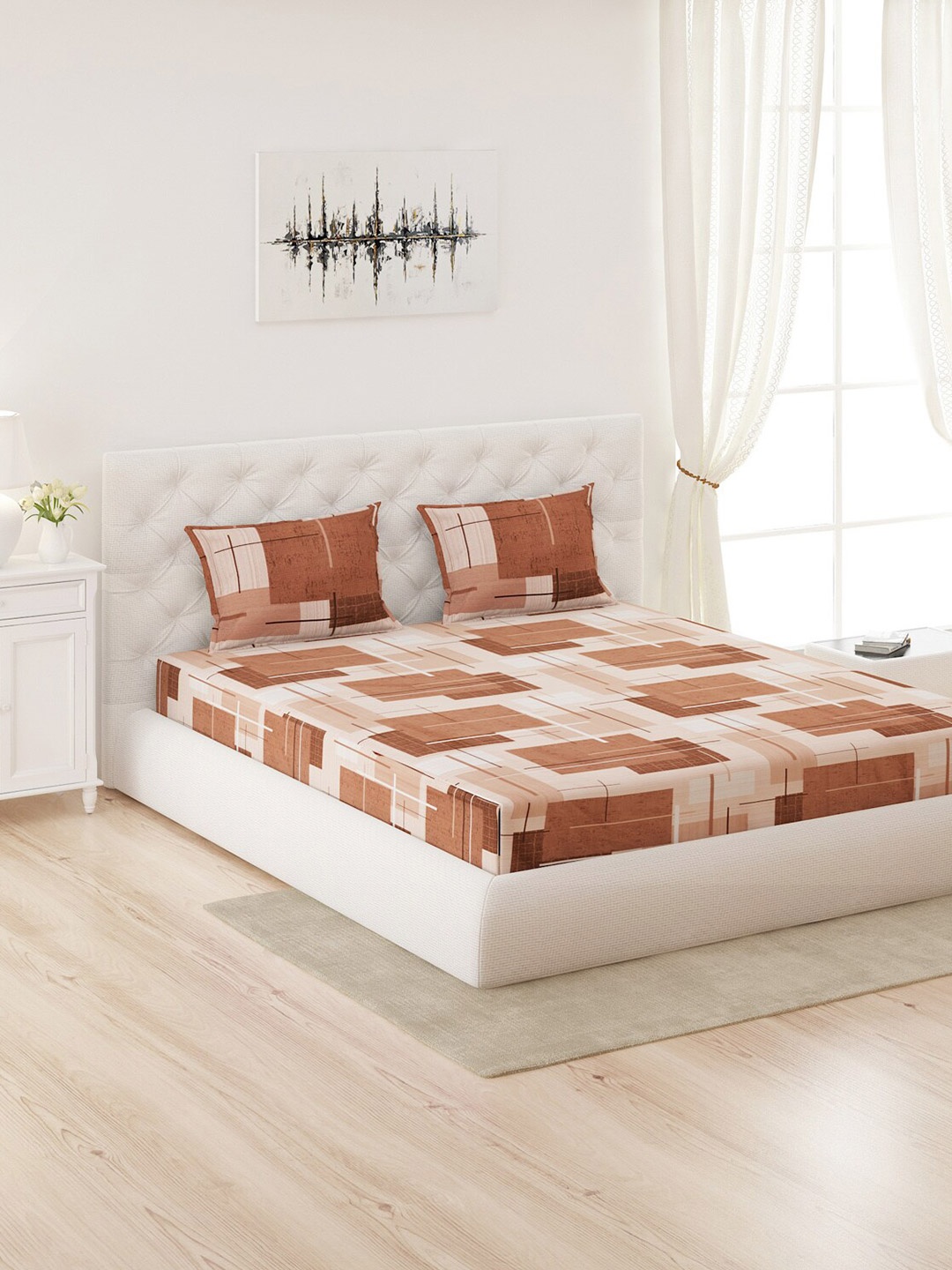 

Moca By Monte Carlo Tan & Off White Printed 144 TC Queen Bedsheet with 2 Pillow Covers