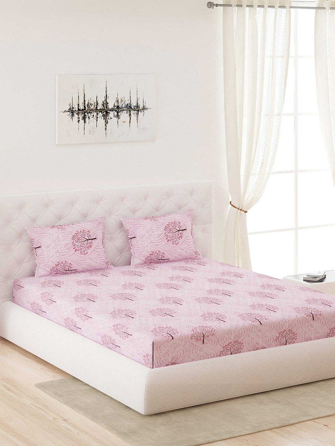

Moca By Monte Carlo Purple & Red Printed 200 TC King Cotton Bedsheet with 2 Pillow Covers