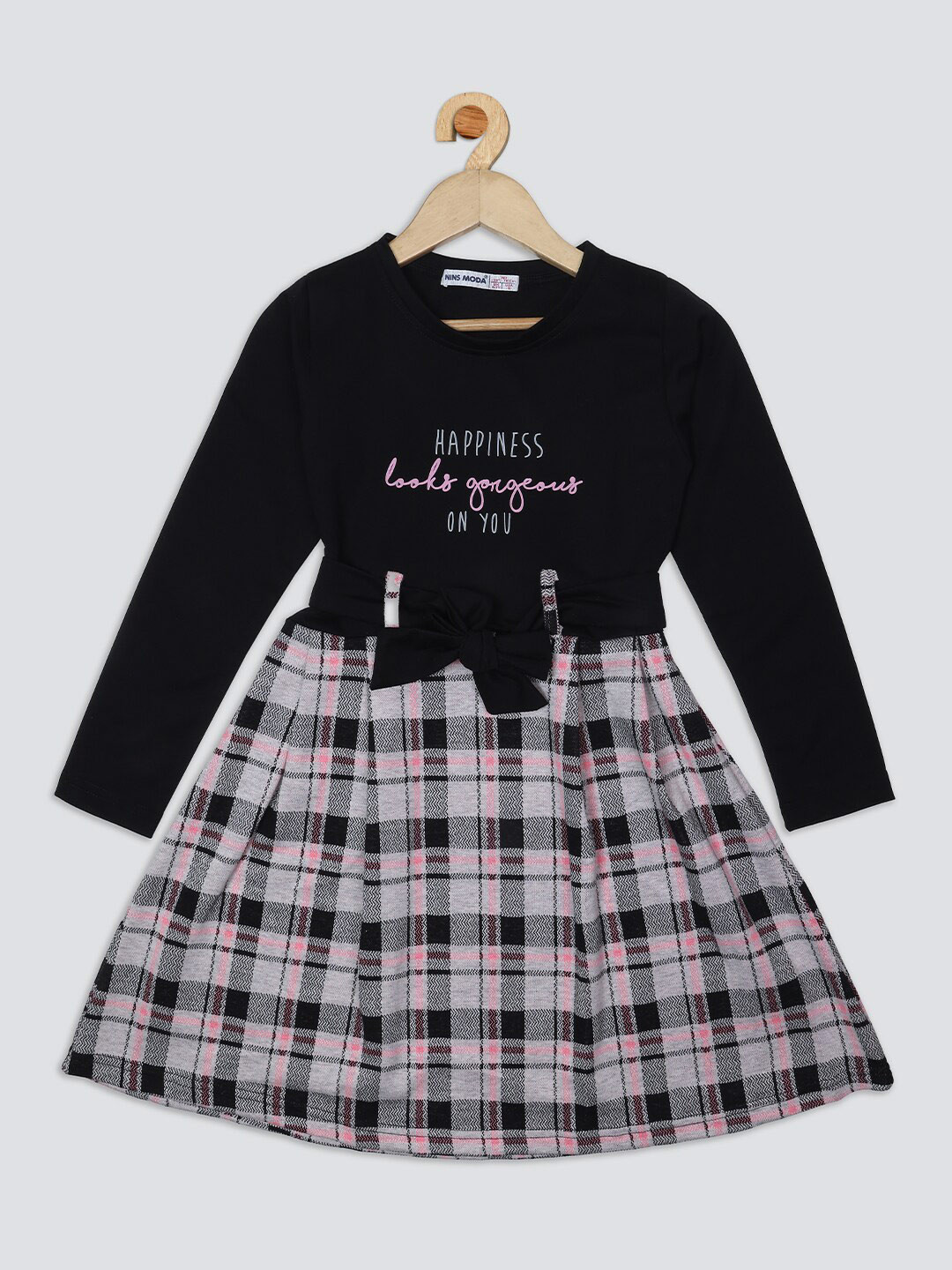 

Nins Moda Girls Checked Dress, Black