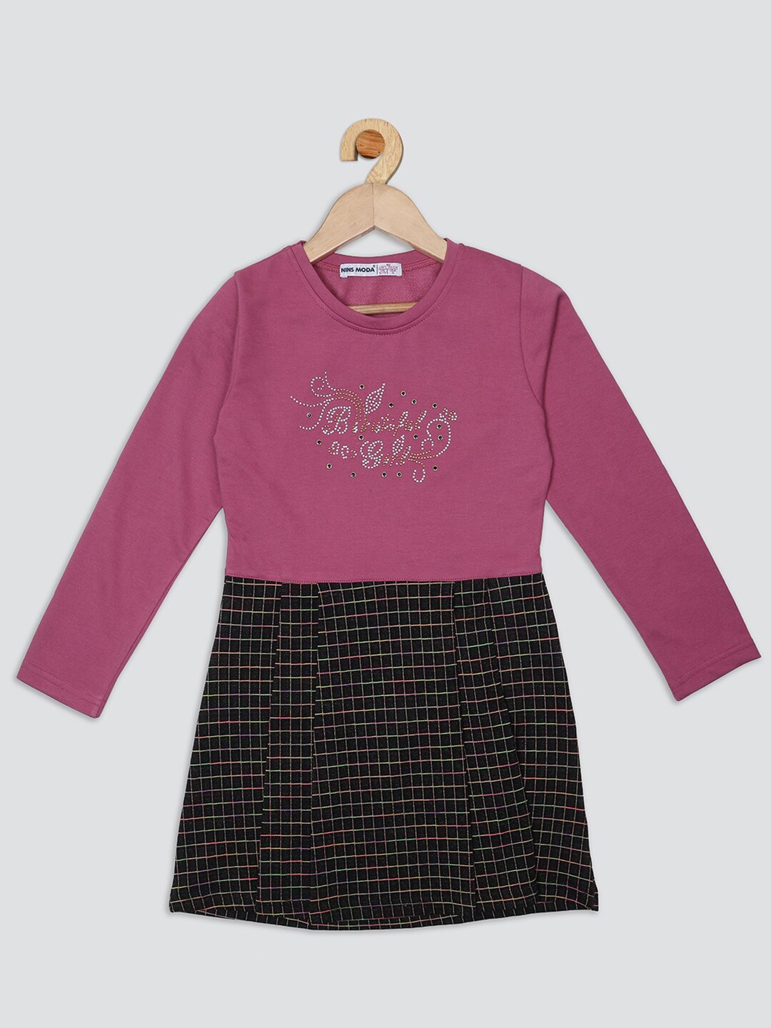 

Nins Moda Checked A-Line Dress, Pink