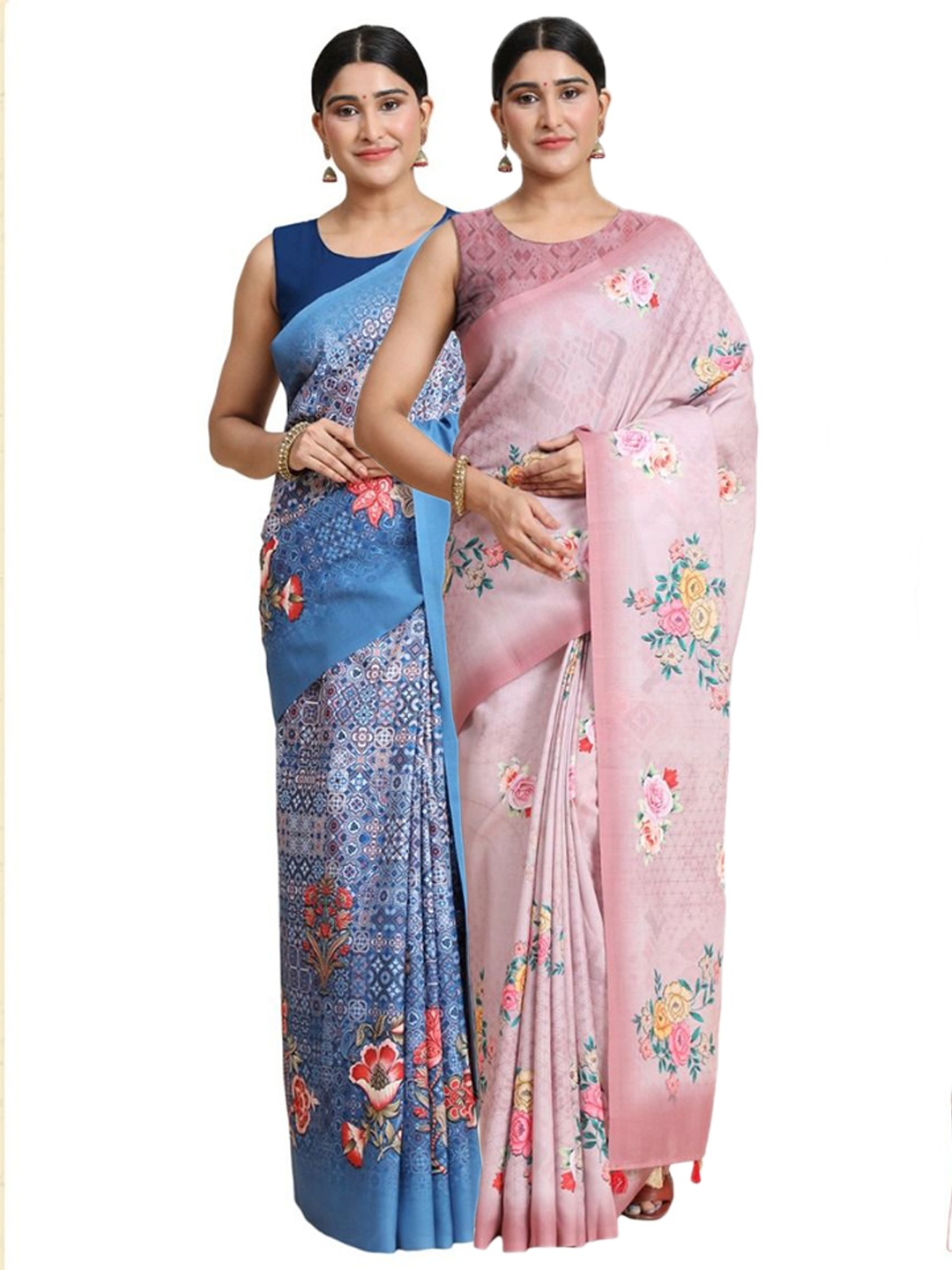 

OFFIRA TEX WORLD Pack of 2 Floral Pure Cotton Saree, Blue