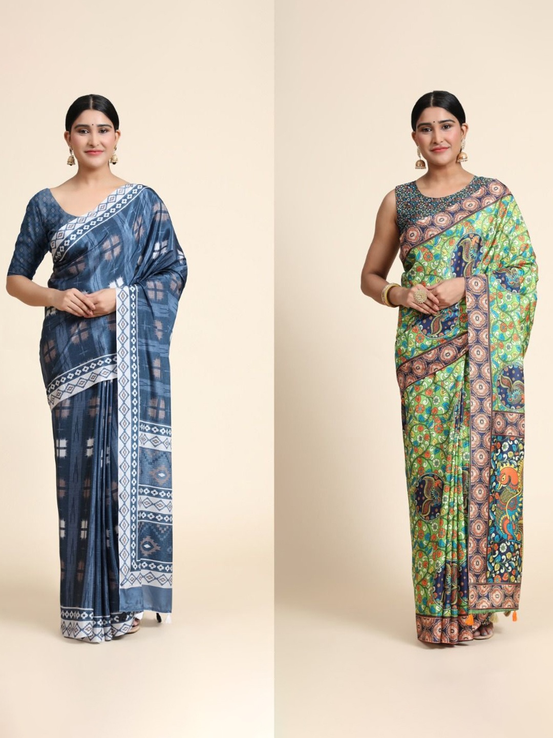 

OFFIRA TEX WORLD Set Of 2 Kalamkari Pure Cotton Saree, Blue