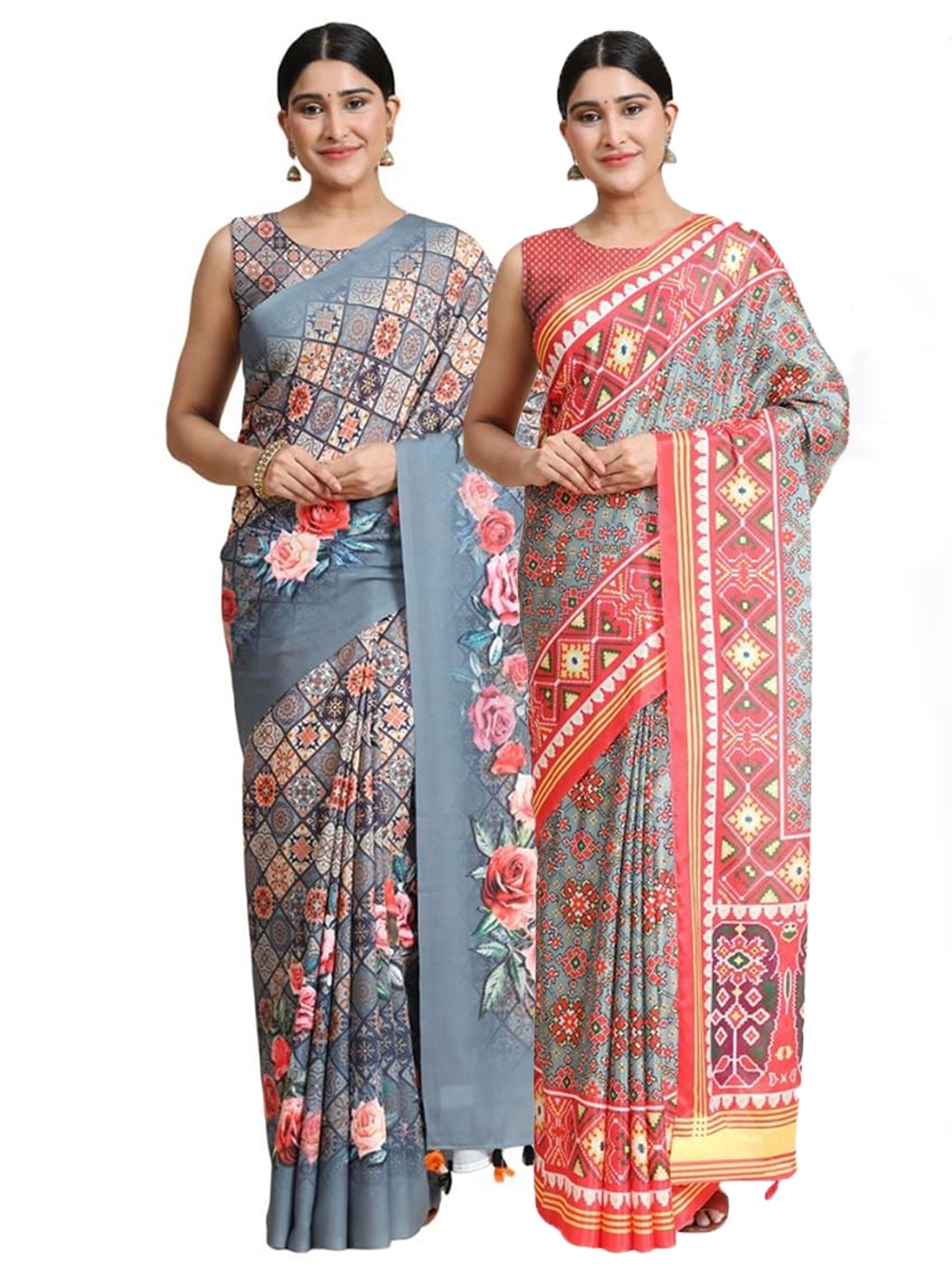 

OFFIRA TEX WORLD Set Of 2 Floral Pure Cotton Saree, Grey