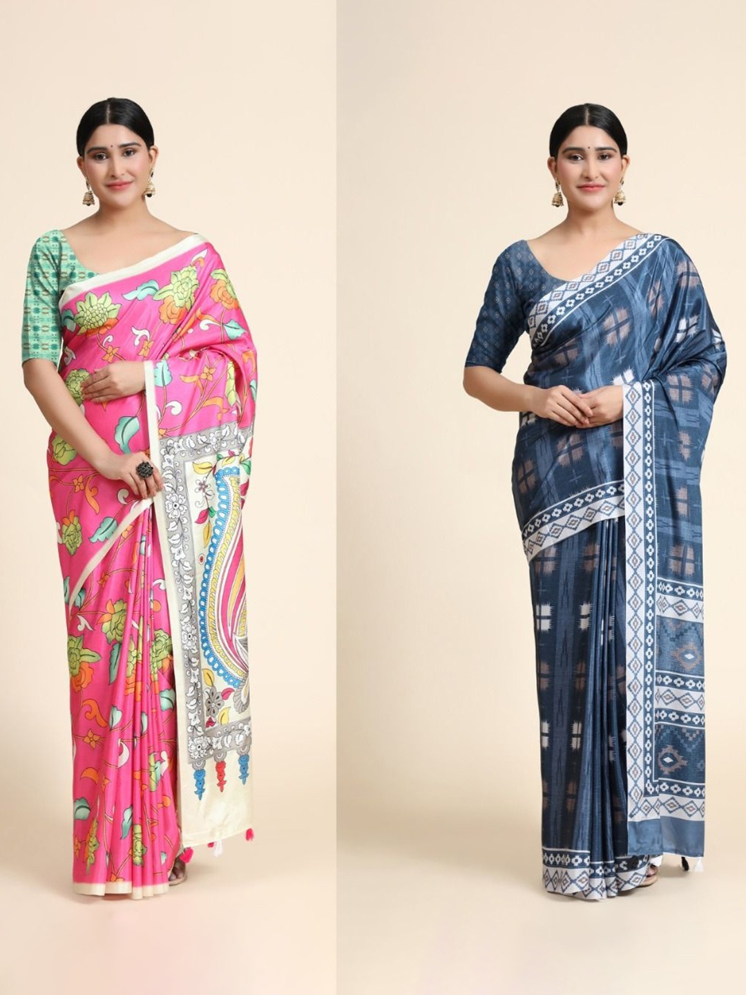 

OFFIRA TEX WORLD Set Of 2 Kalamkari Pure Cotton Saree, Blue
