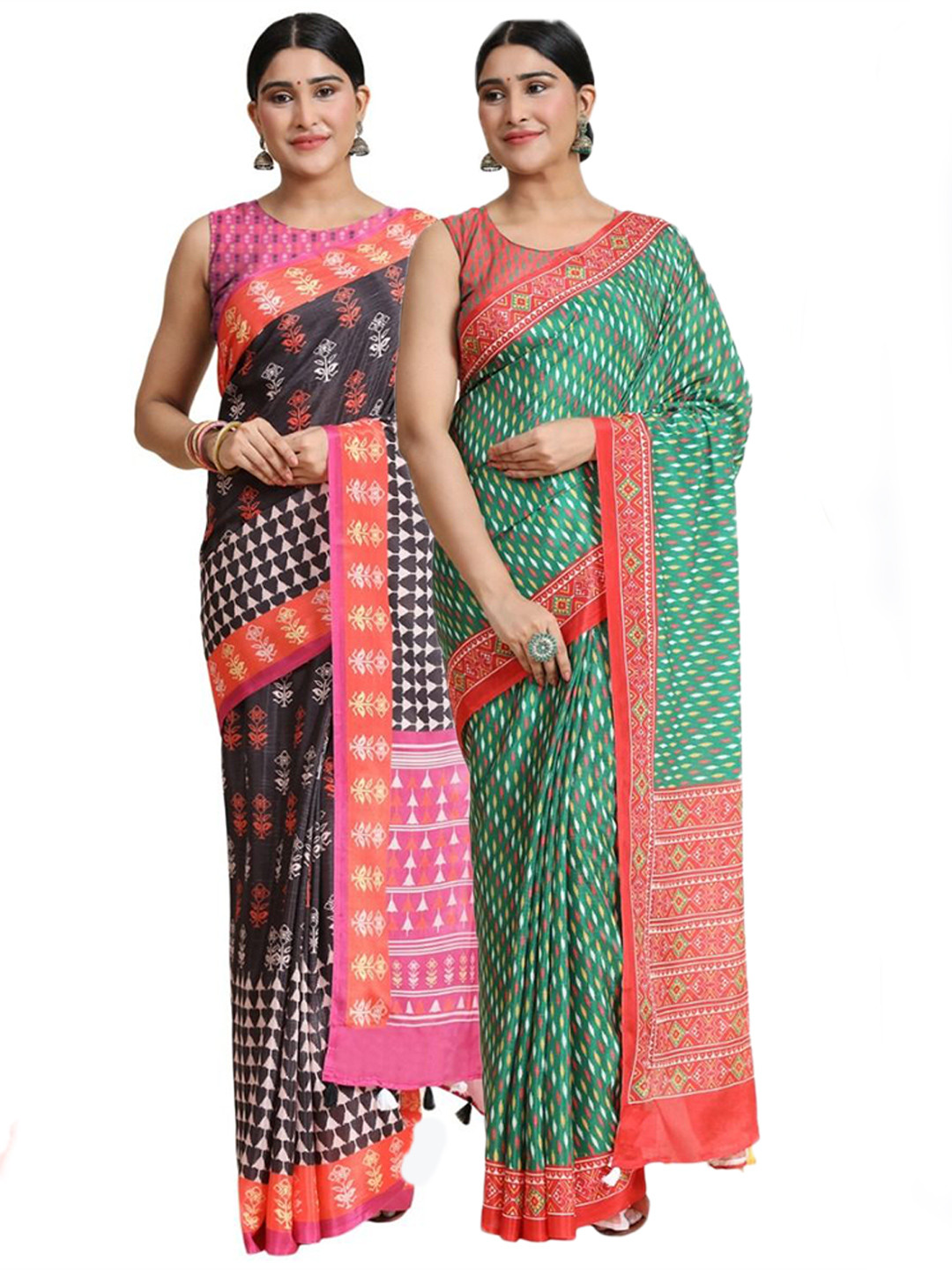 

OFFIRA TEX WORLD Set Of 2 Ethnic Motifs Pure Cotton Saree, Black