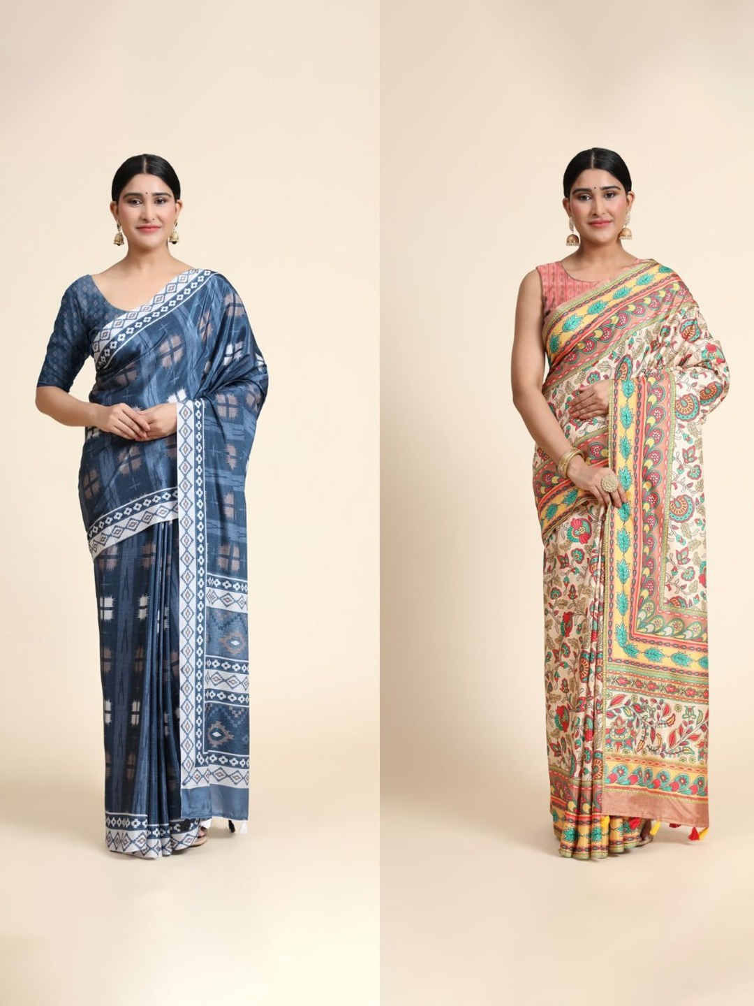 

OFFIRA TEX WORLD Set Of 2 Ethnic Motifs Pure Cotton Saree, Blue