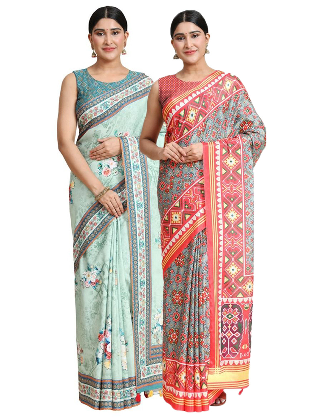 

OFFIRA TEX WORLD Set Of 2 Floral Pure Cotton Saree, Green
