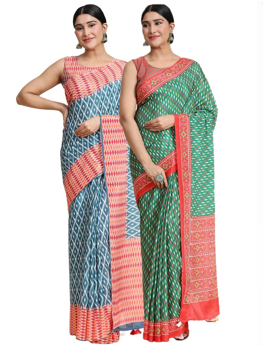 

OFFIRA TEX WORLD Pack of 2 Ethnic Motifs Pure Cotton Saree, Blue