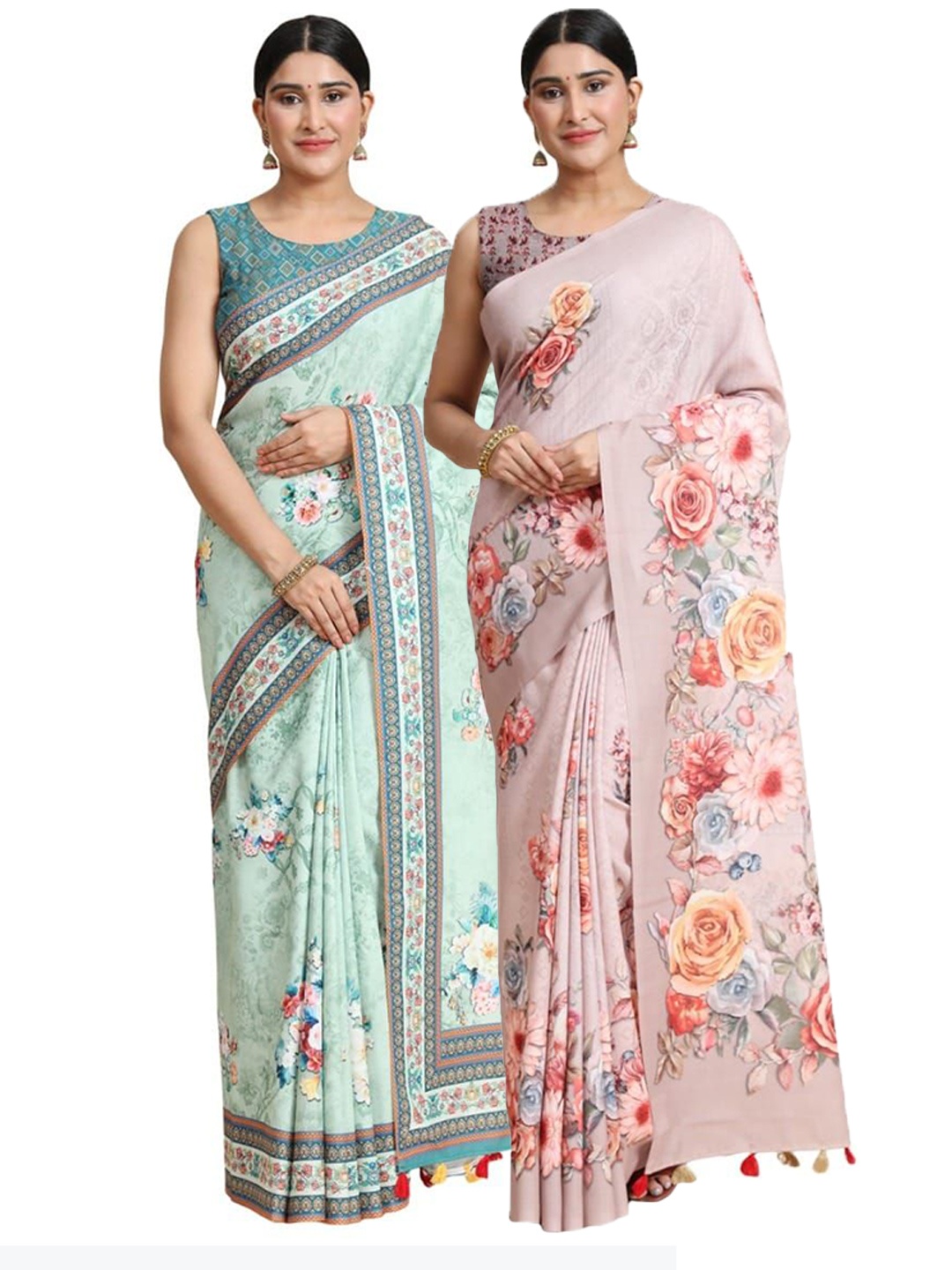 

OFFIRA TEX WORLD Pack of 2 Floral Pure Cotton Saree, Pink