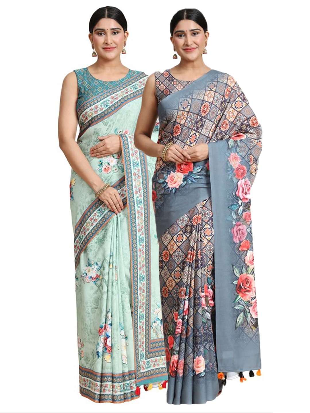 

OFFIRA TEX WORLD Pack of 2 Floral Pure Cotton Saree, Grey