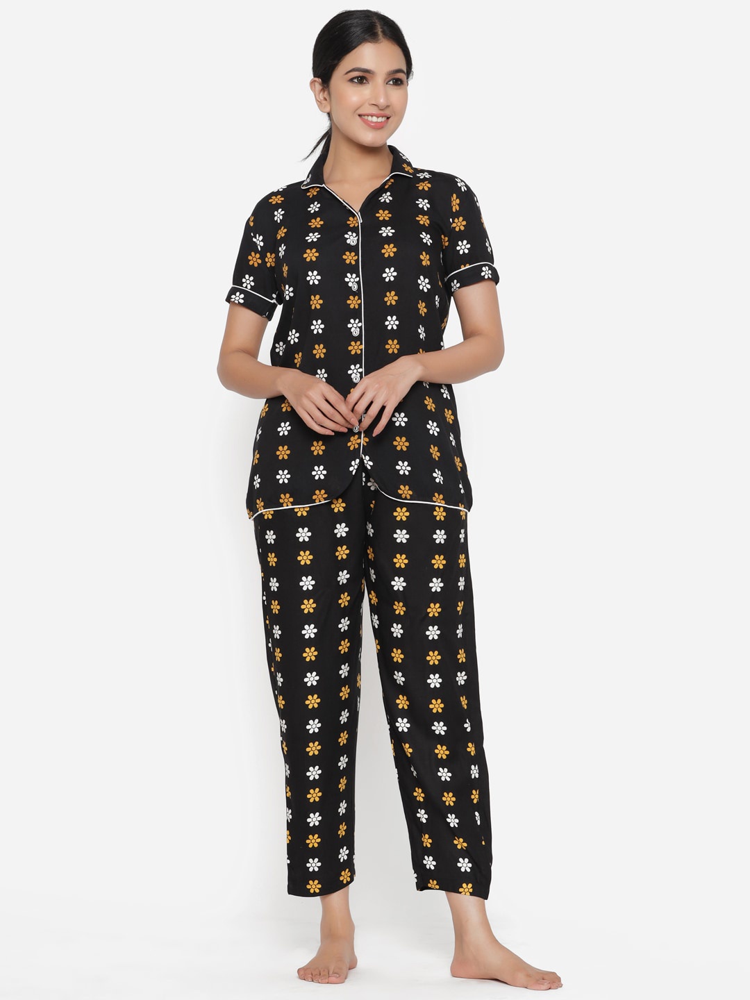 

PURSHOTTAM WALA Women Printed Night suit, Black