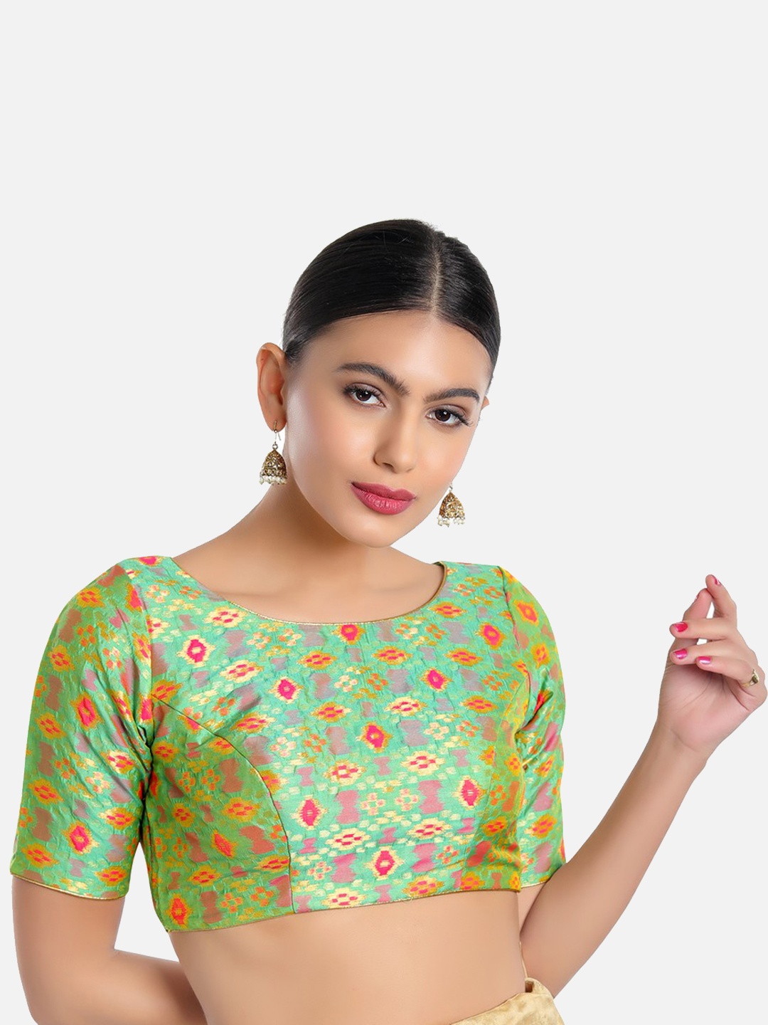 

SALWAR STUDIO Woven Design Readymade Saree Blouse, Green