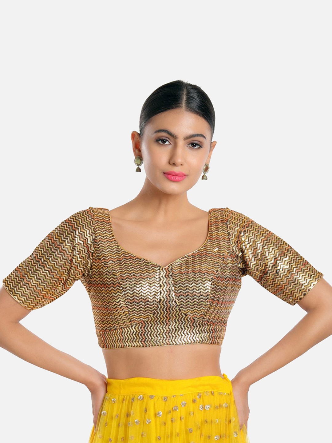 

SALWAR STUDIO Woven Design Readymade Saree Blouse, Black