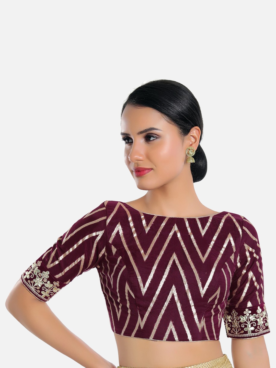 

SALWAR STUDIO Woven Design Boat Neck Saree Blouse, Purple