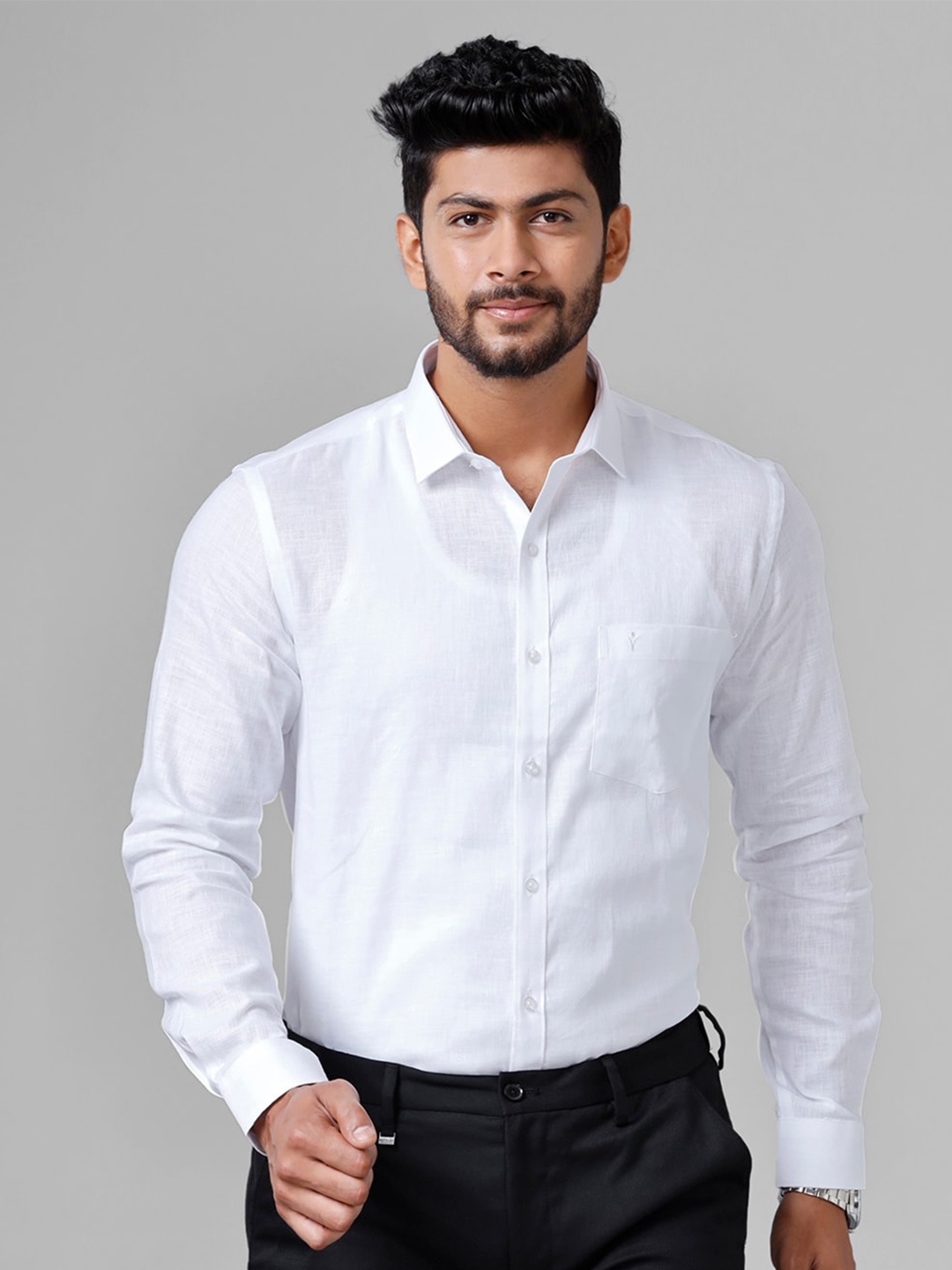 

Ramraj Men Linen Smart Formal Shirt, White