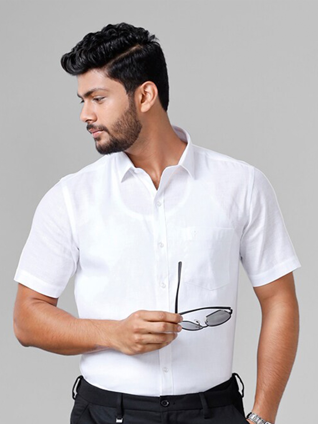

Ramraj Men Solid Formal Linen Shirt, White