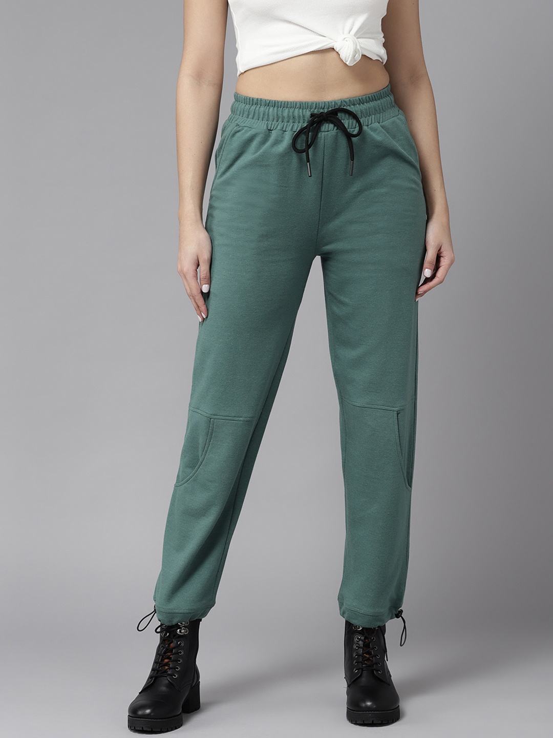 

Roadster Women Straight Fit Cropped Joggers With Toggle Hem, Teal