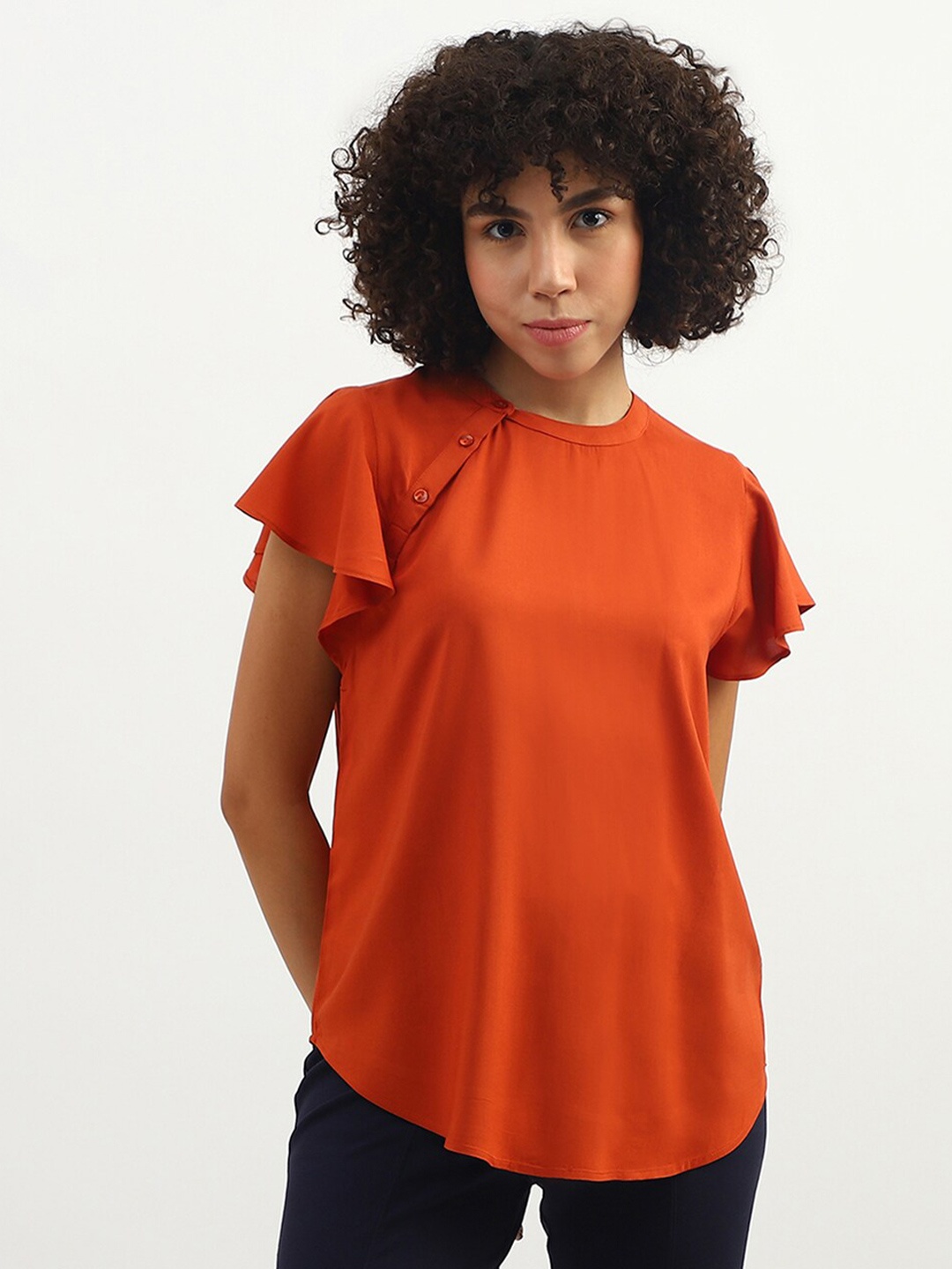 

United Colors of Benetton Regular Fit Flutter Sleeves Top, Rust