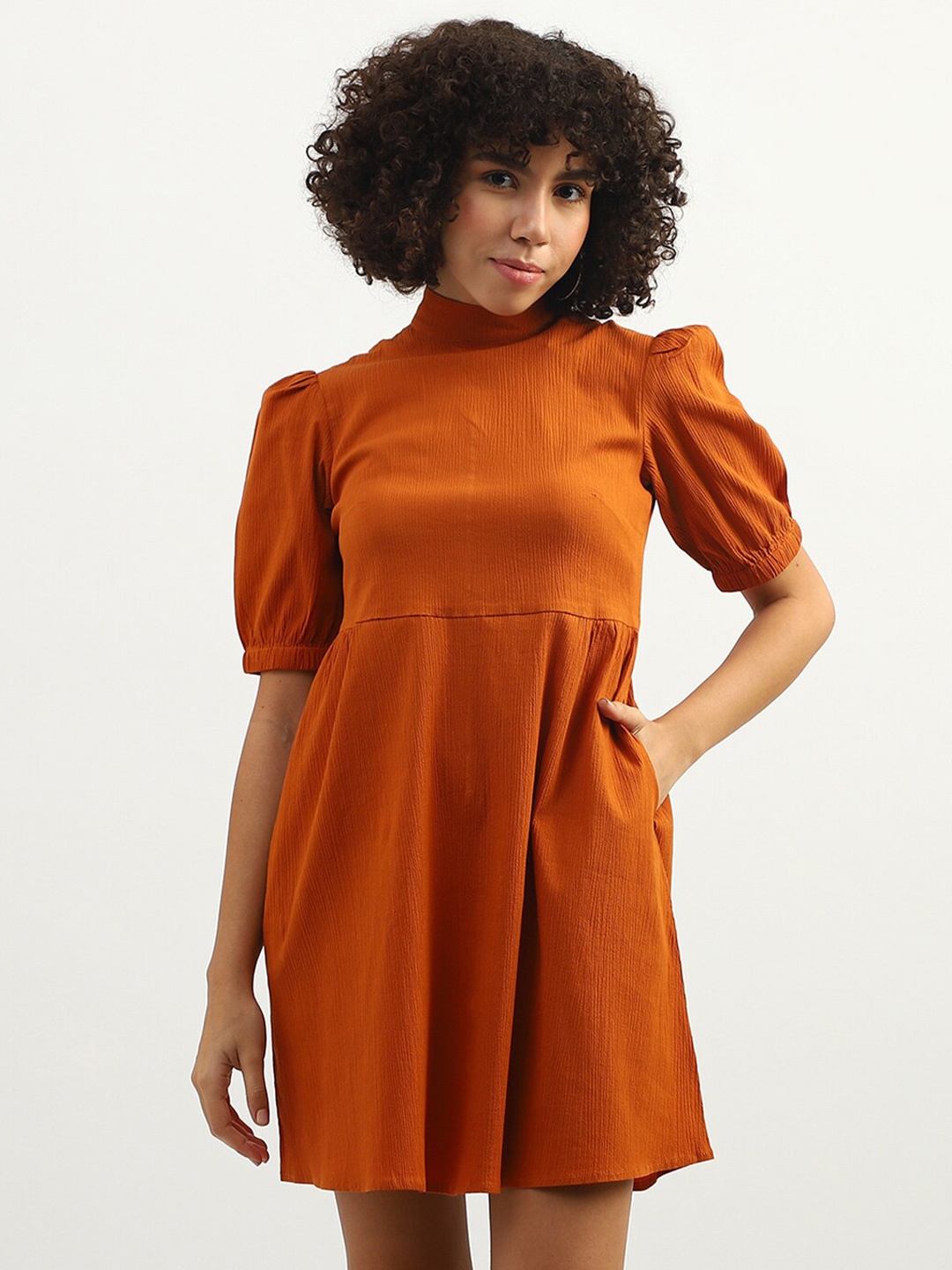 

United Colors of Benetton High Neck Dress, Rust