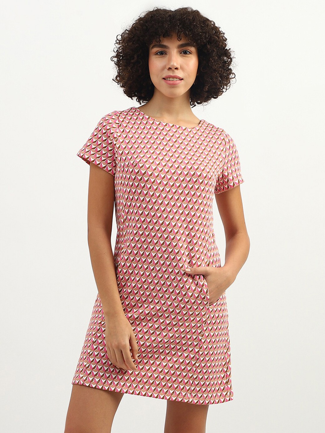 

United Colors of Benetton Round Neck A-Line Dress, Pink
