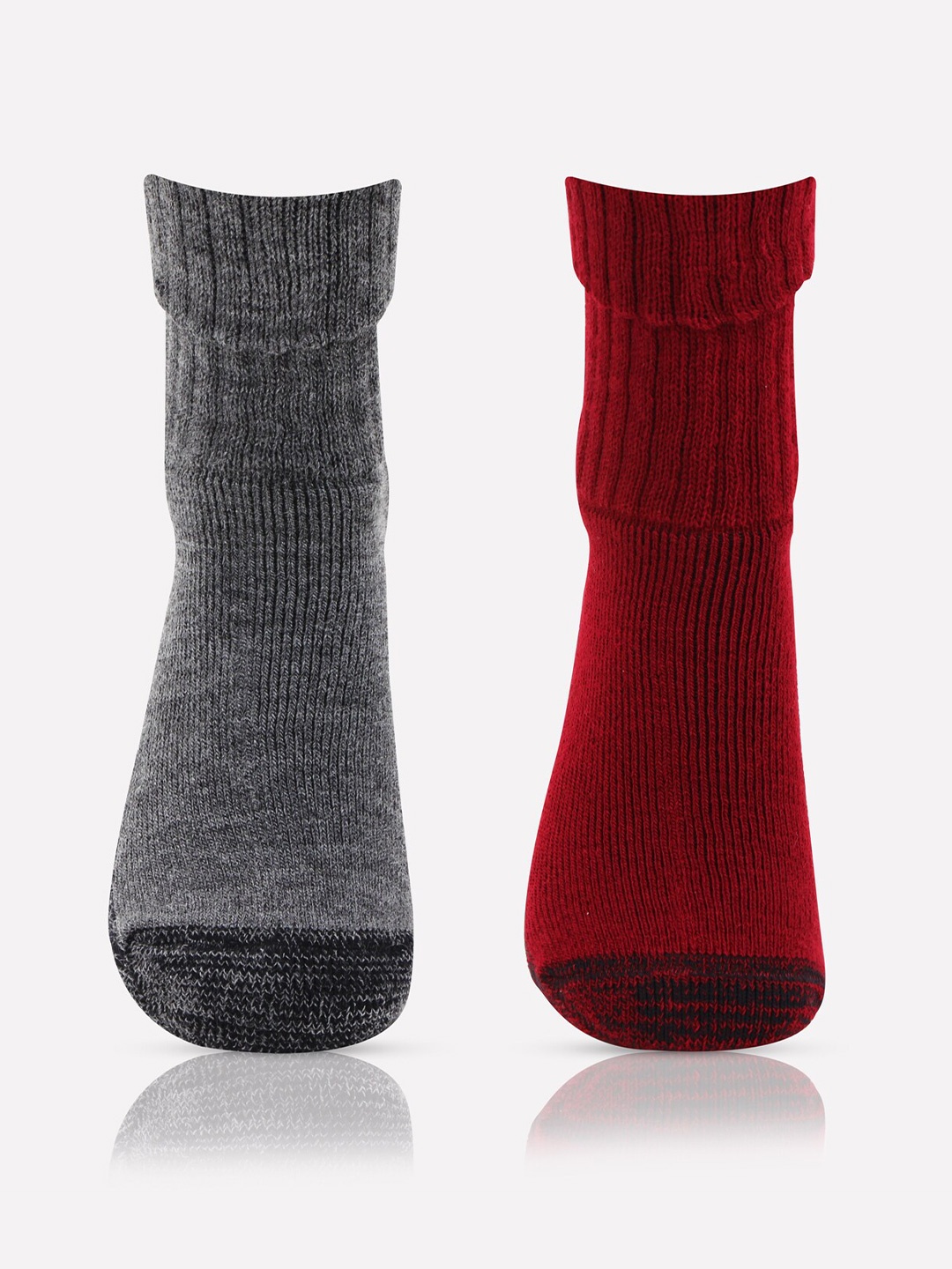 

Bonjour Women Pack Of 2 Ankle-Length Anti-Skid Woolen Socks, Grey