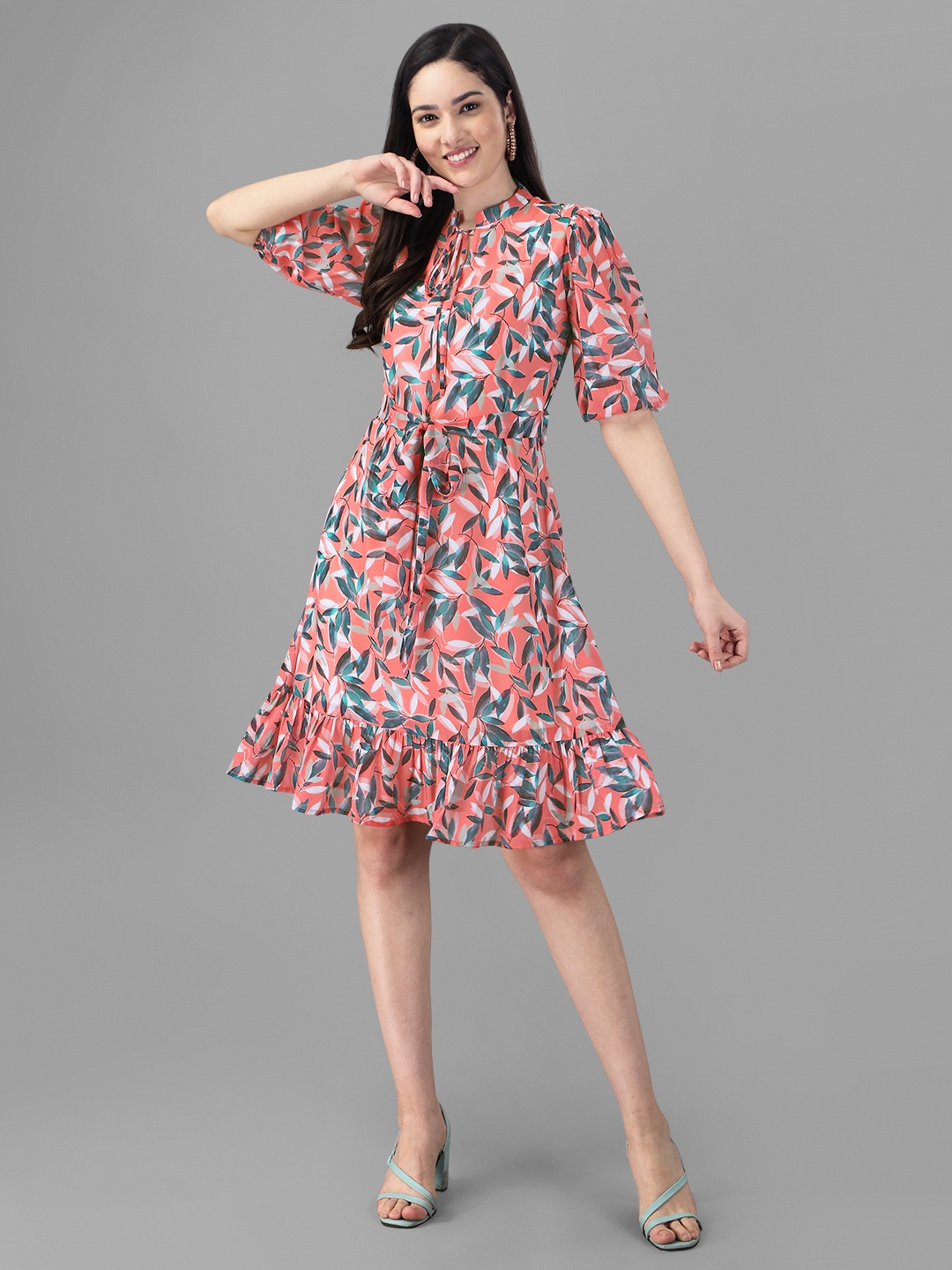 Masakali.Co Floral Georgette Dress, Pink