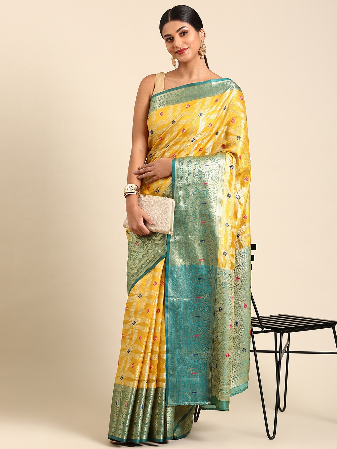 

Anouk Floral Zari Chanderi Saree, Yellow