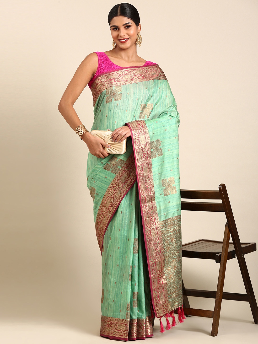 

Anouk Geometric Zari Silk Blend Saree, Sea green