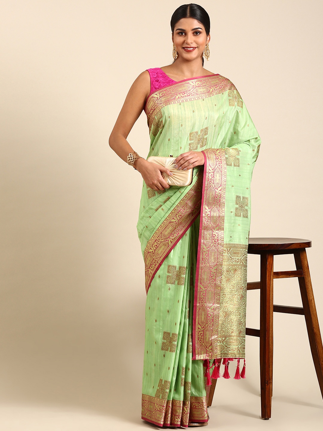 

Anouk Geometric Zari Silk Blend Saree, Sea green
