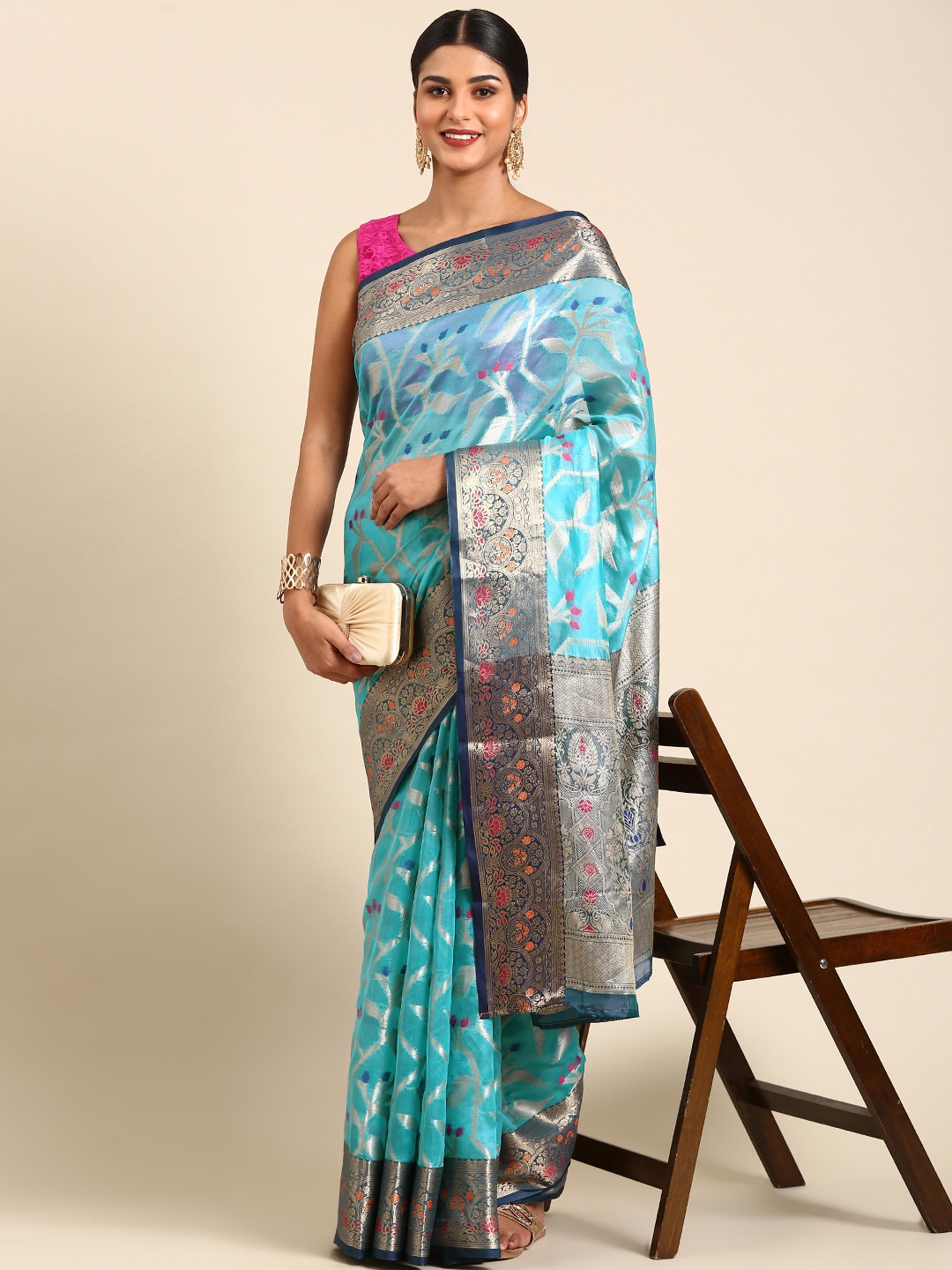 

Anouk Ethnic Motifs Chanderi Saree, Turquoise blue