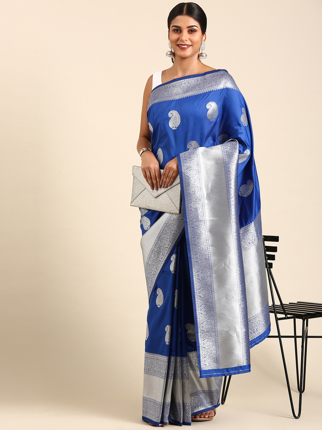 

Anouk Paisley Zari Silk Blend Saree, Blue