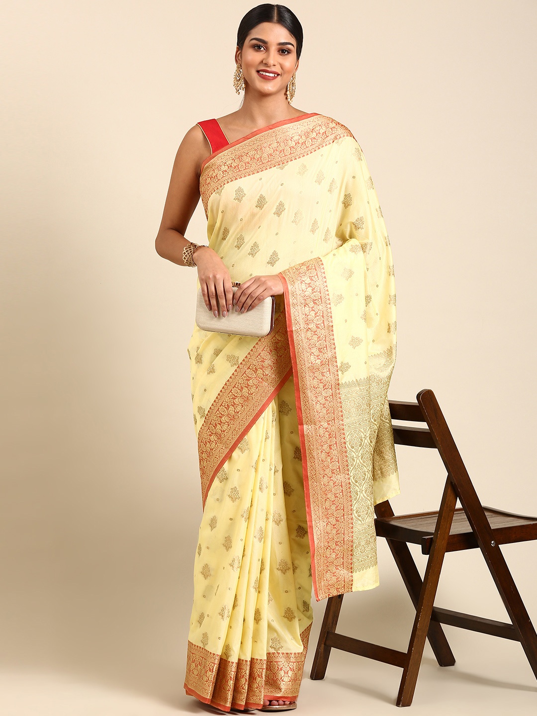 

Anouk Ethnic Motifs Zari Silk Blend Saree, Yellow